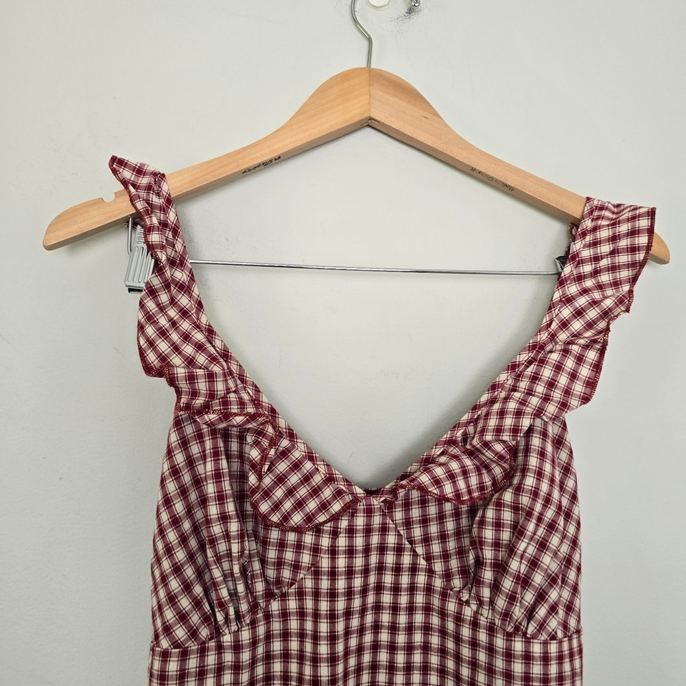 NWT Rihoas Women V Neck Plaid Slip Mini Dress Small Red Coquette Ruffle Summer - Picture 3 of 11